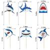 12 Pcs Shark Cupcake Toppers Happy Birthday Cake Toppers Shark Ocean Theme Party Supplies Kids Birthday Party Supplies Decorations view 2