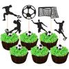 12 Pcs Soccer Happy Birthday Cupcake Toppers, Black Glitter Sports Theme Cupcake Decorations Suitable for Soccer Player Party, Birthday Party Cake Decoration Supplies -Style 1 view 1