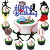17 Pcs Baseball Happy Birthday Cake Toppers, Glitter Baseball Sports Theme Cupcake Decorations Suitable for Baseball Player Party, Birthday Party Cake Decoration Supplies view 1