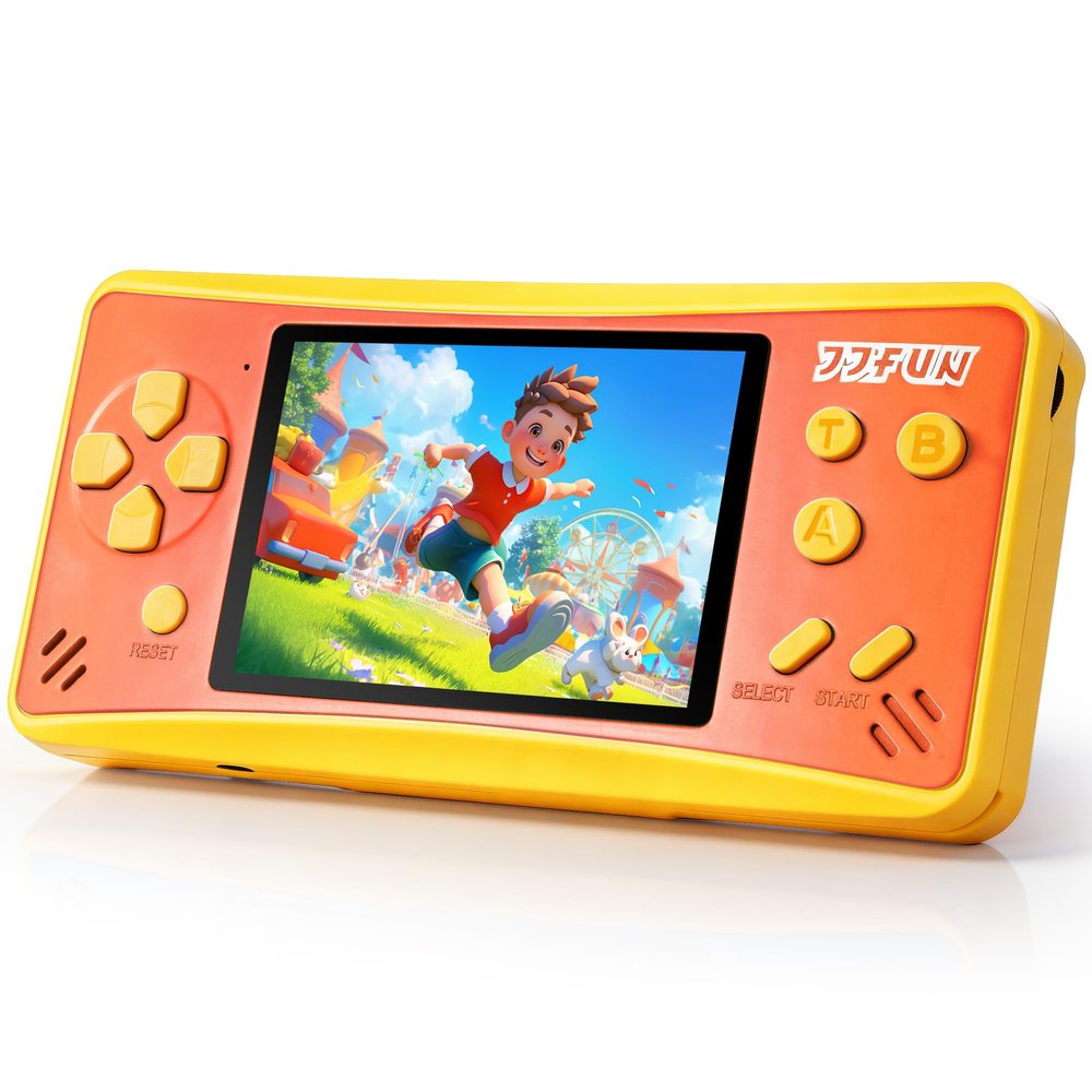 Kids Handheld Game,168 Retro Built-in Games,3.2" HD Rechargeable Travel Toy for Boys&Girls (Orange)