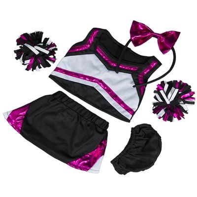 Cheerleader Teddy Outfit for 14"-16" Stuffed Soft Toys- 3 Piece Cheerleading Costume Set Include Metallic Hot Pink & Black Cheer Outfit with Pompoms, Build-a-Bear Gifts for Girls!