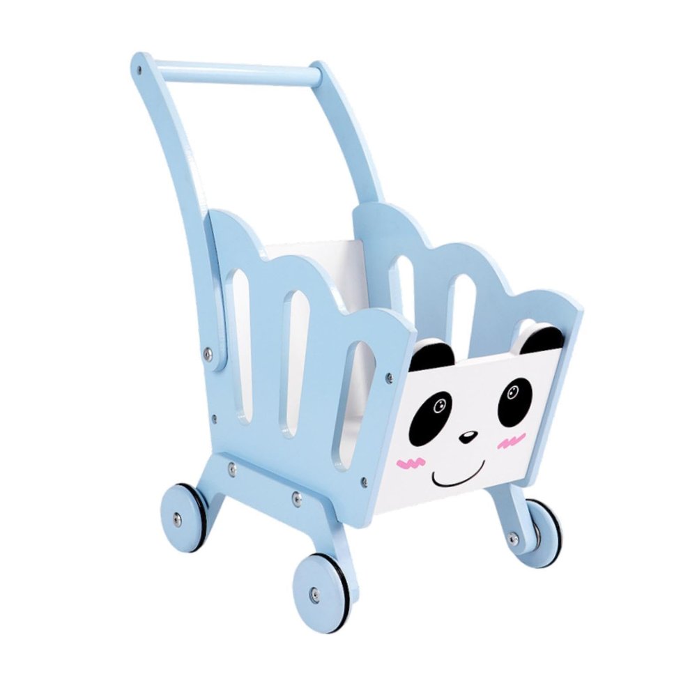 Simhoa Shopping Cart for Kids Toy Grocery Cart Miniature Wooden Grocery Shopping Cart Supermarket Trolley for Boys Girls Toddlers, Blue