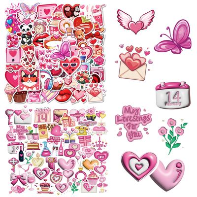 100 PCS 3D Valentines Day Stickers Love Theme Self-Adhesion Reward Stickers Bulk Vinyl Waterproof Decals for Kids Sticker-Bombing Gift Wrappings DIY Crafts Party Favors