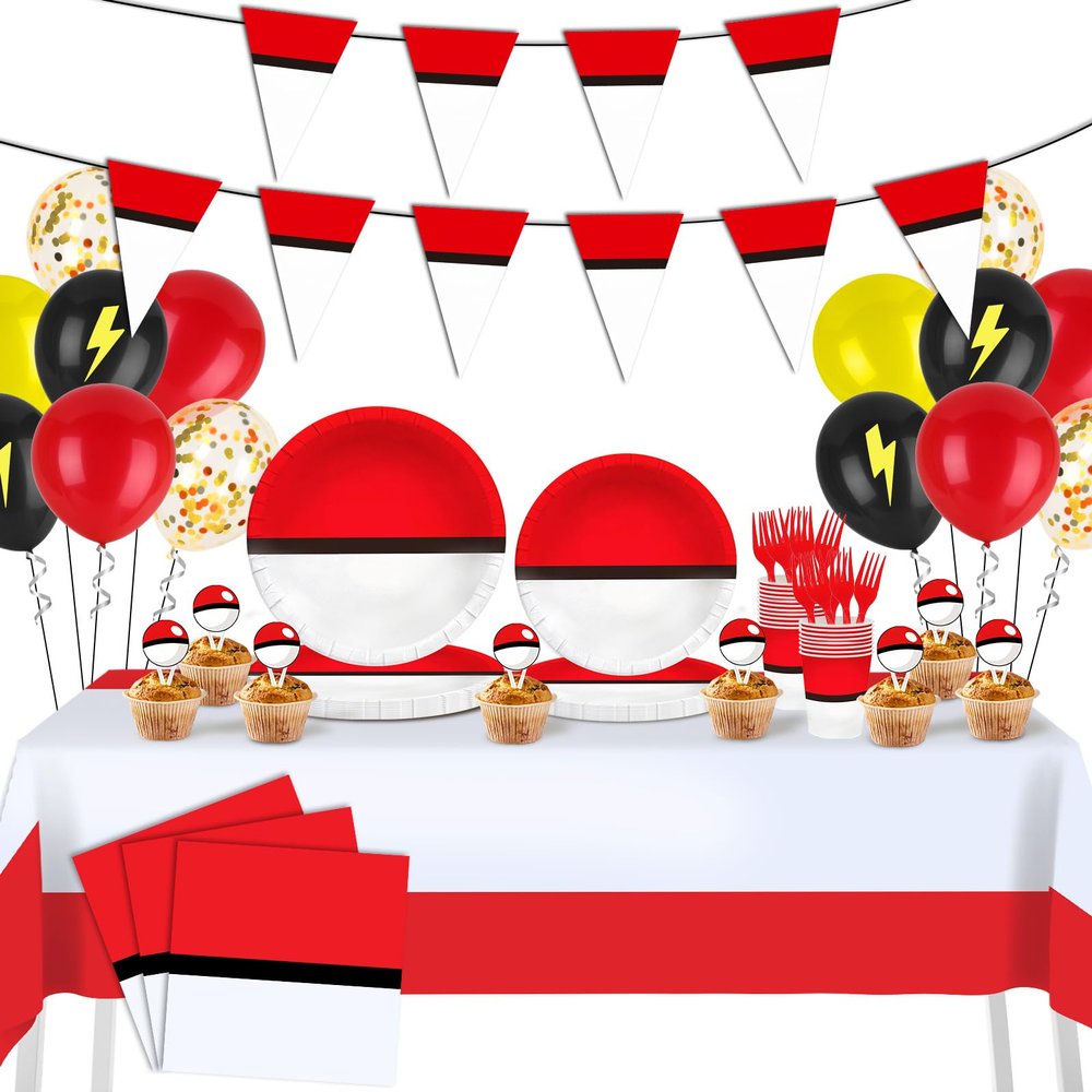 162Pcs Cartoon Animation Birthday Party Supplies Decorations for Birthday,Cartoon Theme Party Favors Including Banner, Plates, Cups, Napkins, Cutlery and Tablecloth for 24 Guests