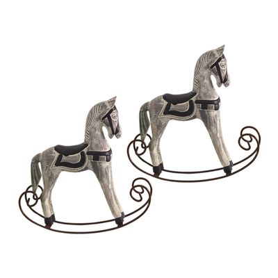 BRIGHTFUFU 2pcs Wooden Rocking Horse Toy Horses Birthday Decorations for Home Party Decorations Handmade Ornament Grey