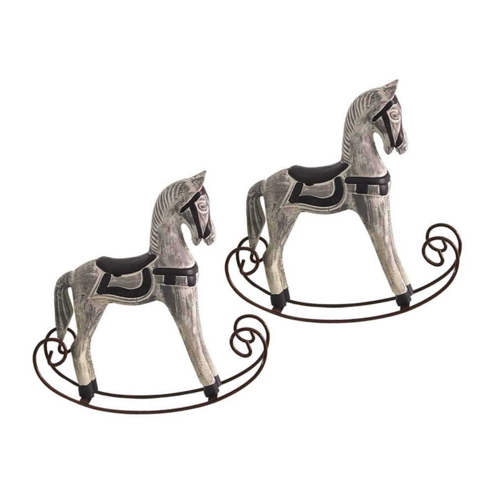 BRIGHTFUFU 2pcs Wooden Rocking Horse Toy Horses Birthday Decorations for Home Party Decorations Handmade Ornament Grey