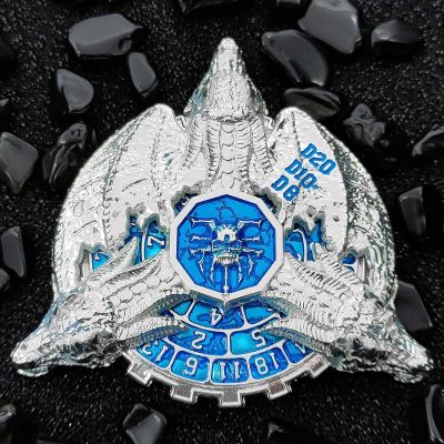7 in 1 Dragon Roulette Dice Spinner for DND Dice Set - Metal D&D Dice with Gift Case for Dungeons and Dragons Game - D6 D8 D10 D12 D20 Cool DND Spinning Roulette Wheel Fidget Dice(Silver Blue)