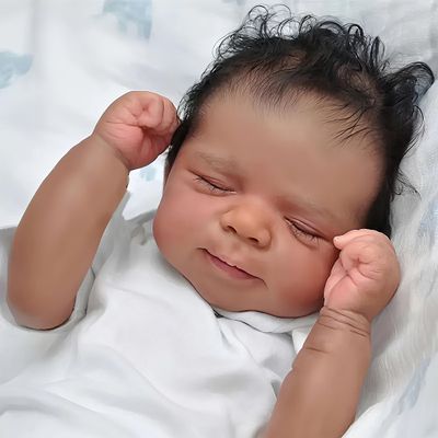 19 Inch Realistic Reborn Baby Doll Black Boy Lifelike African American Newborn Doll with Soft Weighted Body Hand-Rooted Curly Hair Dark Brown Kids Gift for Ages 3+ & Adult Collectors