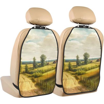 Gjieliness Sunny Road Car Seat Back Kick Protectors,2 Pack Rustic Farmhouse Kick Mats with Storage Pockets for Vehicles to Protect from Dirt Mud Scratches