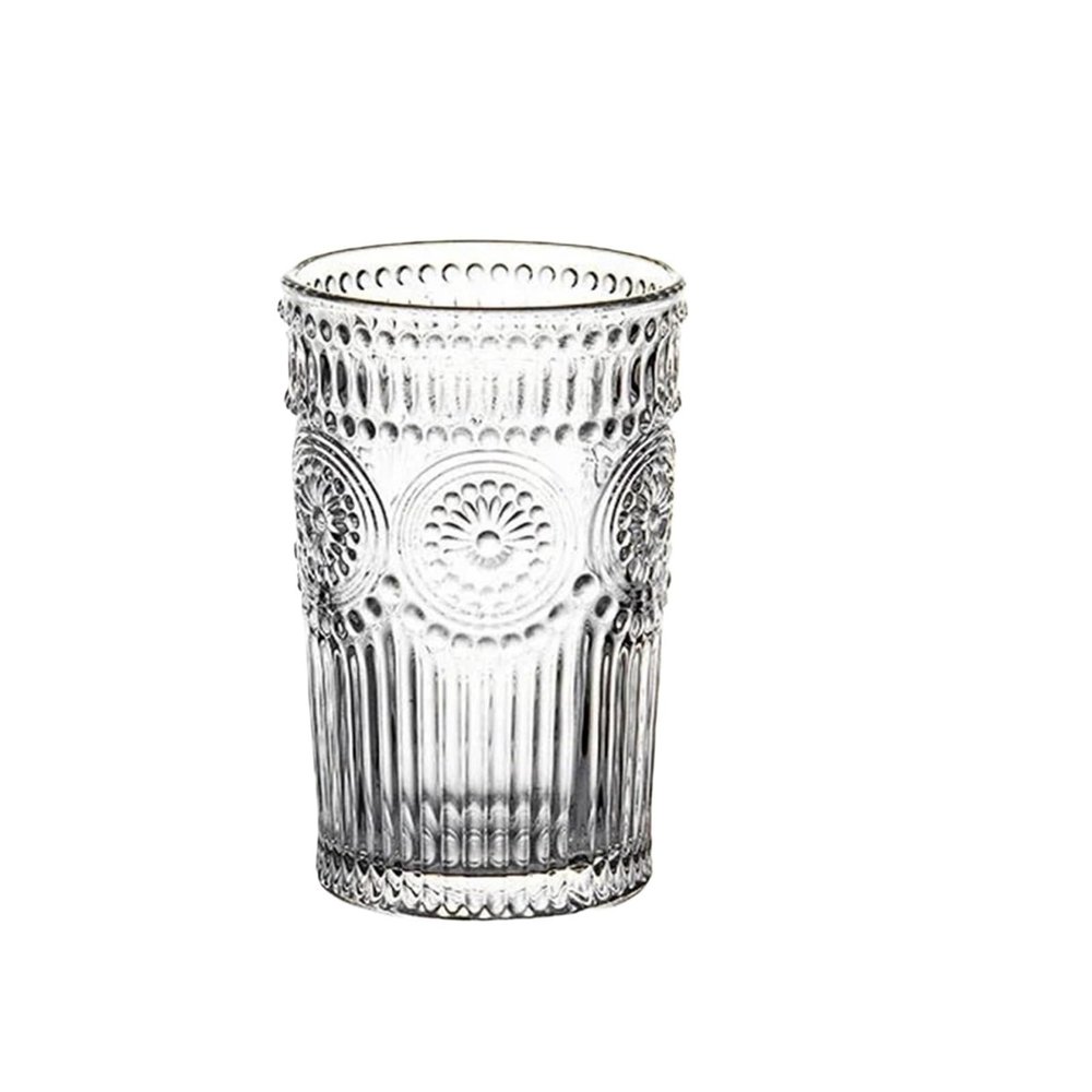 LUOHANUS Water Cup Retro Relief Glass Cup Cold Drink Cups Transparent Juice Cup(2pcs,350ml)