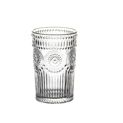 LUOHANUS Water Cup Retro Relief Glass Cup Cold Drink Cups Transparent Juice Cup(1pcs,350ml)