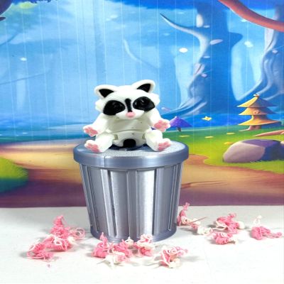3D Printed Racoon, Articulated White and Black Racoon with Trash Can, 3D Printed Racoon, Trash Panda & Garbage Can, Articulated Racoon Fidget ADHD Autism Toy AR004 (Large - 5.5 Inches)
