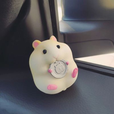 Cute Stealing Hamster Car Interior Decoration Gourmet Hamster Figures Home Desk Decor Home Desk Decor Ornament(Yellow-Silver Coin)