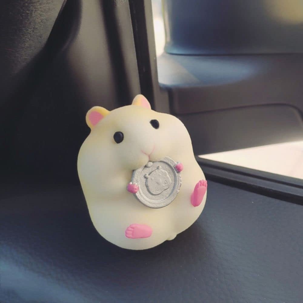 Cute Stealing Hamster Car Interior Decoration Gourmet Hamster Figures Home Desk Decor Home Desk Decor Ornament(Yellow-Silver Coin)