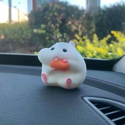 Cute Stealing Hamster Car Interior Decoration Gourmet Hamster Figures Home Desk Decor Home Desk Decor Ornament(Grey-Almond)