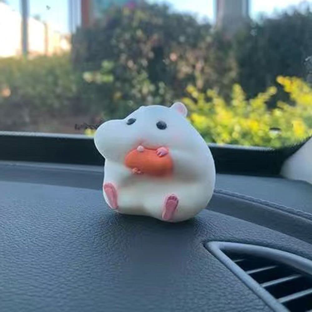 Cute Stealing Hamster Car Interior Decoration Gourmet Hamster Figures Home Desk Decor Home Desk Decor Ornament(Grey-Almond)