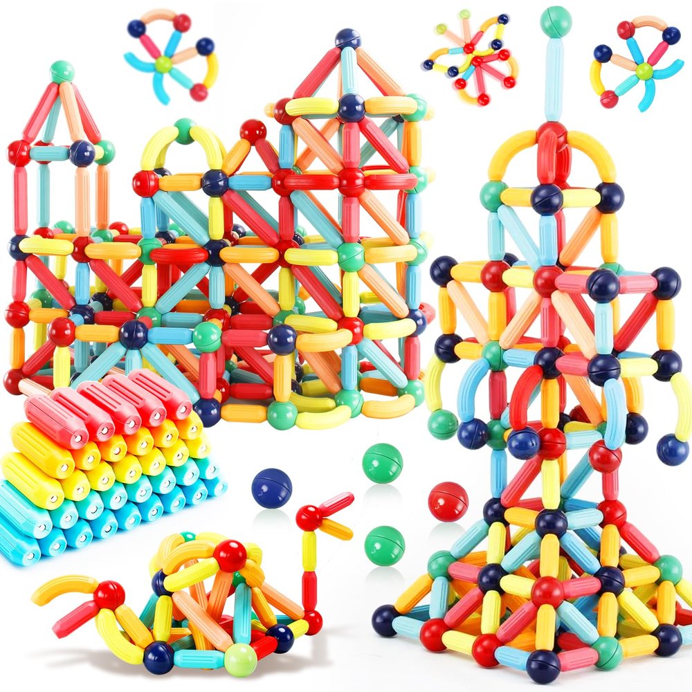 STEMTiles 64PCS Magnetic Building Blocks, Montessori Magnet Toys for Kids Toddlers, STEM Learning Toys for Boys and Girls, Creativity Kids Game