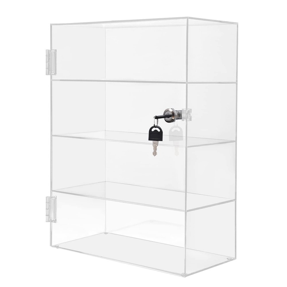 4 Tiers Clear Display Case for Figures Acrylic Display Case with Lock Key Countertop Display Case Clear Showcase Display Cabinet Dustproof Showcase for Collectibles Action Figure(4 Tiers)