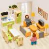 Toyssa Wooden Dollhouse Furniture Set, 36PCS Miniature Doll House Accessories with Colorful 5 Room & 4 Flexible Family Dolls, Pretend Play Toys Birthday Gift for Toddlers 3 4 5 6 Years Old view 2