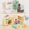 Toyssa Wooden Dollhouse Furniture Set, 36PCS Miniature Doll House Accessories with Colorful 5 Room & 4 Flexible Family Dolls, Pretend Play Toys Birthday Gift for Toddlers 3 4 5 6 Years Old view 4