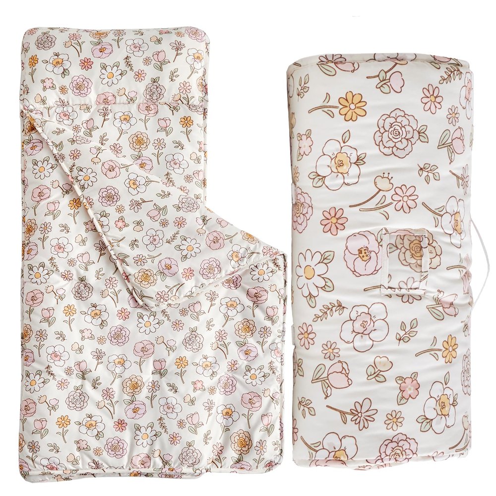 Toddler Nap Mat with Removable Pillow,Ultra Soft Slumber Bags for Girls,Kids Sleeping Bags with Rollup Design, Perfect for Preschool,Daycare, Kindergarten,-Floral