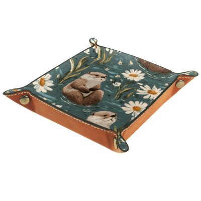 PU Leather DND Dice Trays Portable Dice Rolling Tray Large Storage Tray for Desktop Storage and RPG Board Games, Daisies Otters