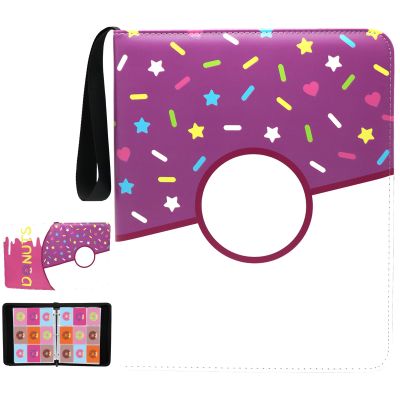 9 Pocket Card Binder 900 Card Holder Album, Pink Donut Trading Cards Holder Zipper Binder for Girl Teen Collection (Purple Donut, 900 Pocket)