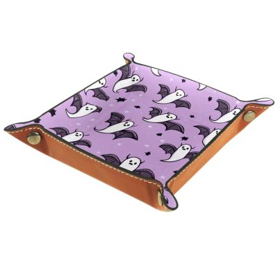 PU Leather DND Dice Trays Portable Dice Rolling Tray Large Storage Tray for Desktop Storage and RPG Board Games, Halloween Bats Ghost