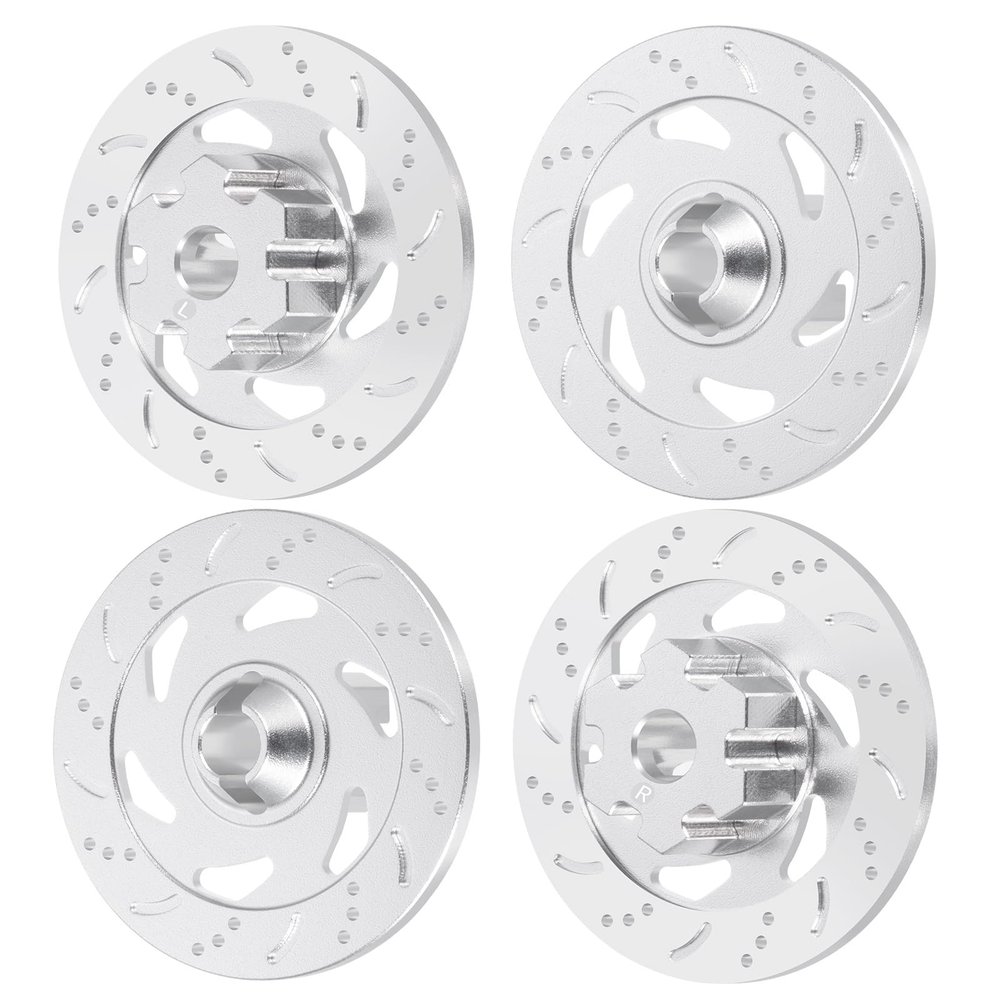 RCHUBAM 1:7 RC Brake Disc 4PCS Aluminum Wheel Brake Disc Drive Hub Compatible with 1/7 Unlimited Desert Racer UDR RC Car Upgrade Part (Silver)
