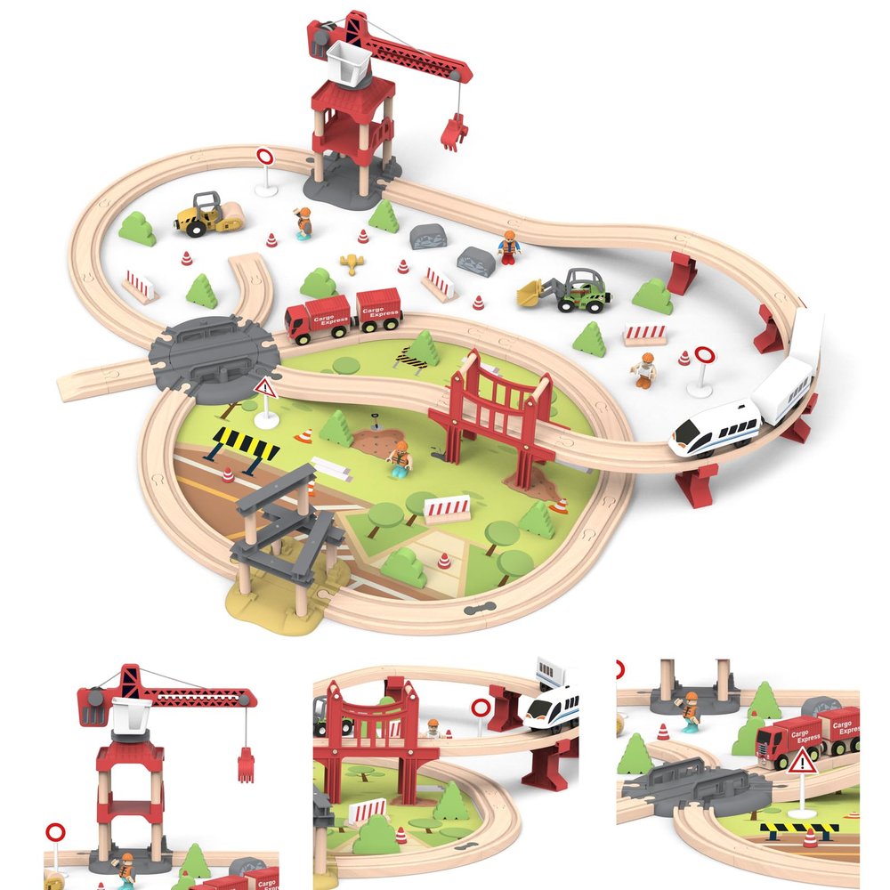JugueteLand 104 Pcs Wooden Train Set for Toddlers, Magnetic Trains with Track for Kids Ages 3-6, Compatiable with Major Brands, Construction Railway Playset Gifts for Boys and Girls Ages 3+