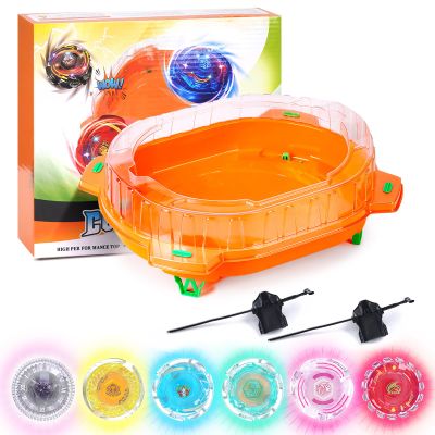 BUPASAK Stadium Battle Top Set, 6 Light Ignite Spinning Tops, 1 Stadium and 2 Launchers, Birthday Gift Boys Toy for 6+ Year Old (Orange)