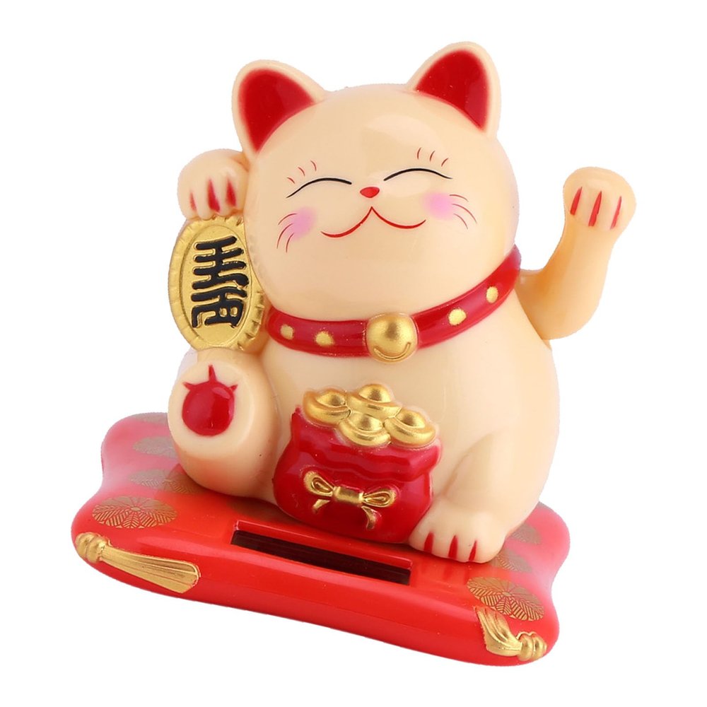 Solar Powered Cute Waving Cat Good Luck Wealth Cats Home Display Car Decor (Yellow)
