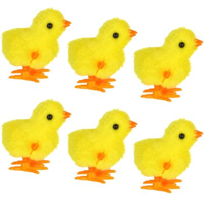 DECYOOL 6PCS Easter Wind Up Chick Clockwork Toy Novel Children Adult Egg Plush Chicken Basket Stuffer Gift Bag Filler Birthday Party Favors