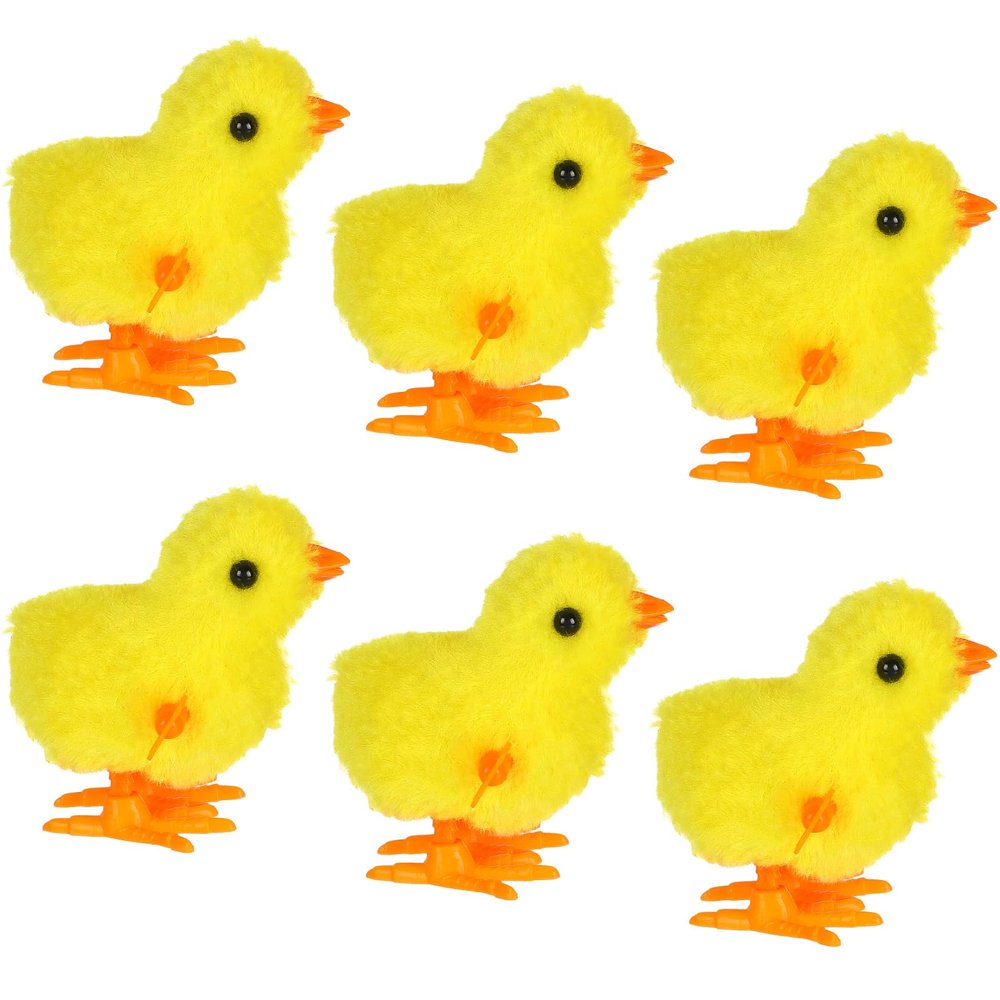 DECYOOL 6PCS Easter Wind Up Chick Clockwork Toy Novel Children Adult Egg Plush Chicken Basket Stuffer Gift Bag Filler Birthday Party Favors