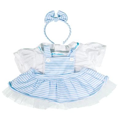 Blue Pinstripe Pinafore Dress with Bow Headband for 1418 Inch Stuffed Animals Plush Toy Outfit Doll Clothing Costume Dress Up Gift for Kids and Toddlers