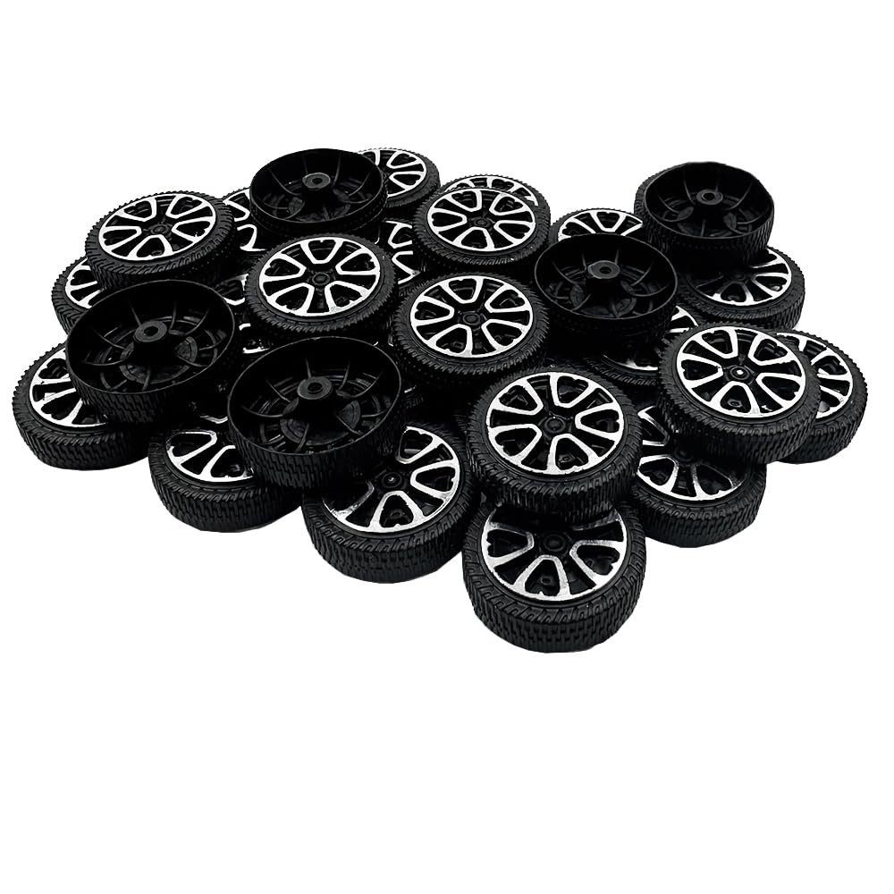 30PCS Toy Car Wheels 30mm Model Toy Plastic Wheel for RC Car Truck Robot DIY Model Toy Building Parts (2x30mm Shape1)