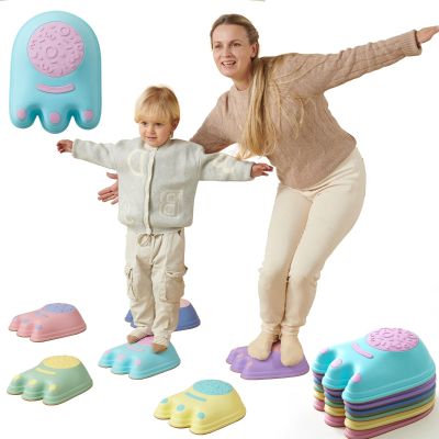 Almast Kids Stepping Stones for Kids Footprint Style (Pack of 6) | Non-Slip Balance & Sensory Stones for Toddlers Age 3+ | Soft Colors | Indoor Play Obstacle Course Toy