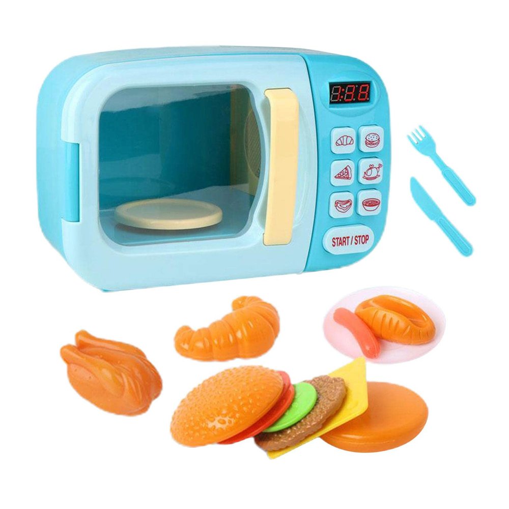 Children's Kitchen Play Set with Mini Microwave for Skill Development, Blue, 13Pcs