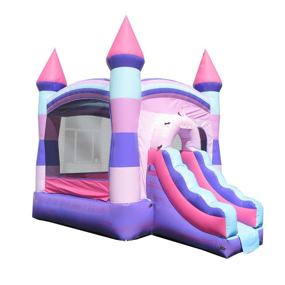 Crossover Inflatable Bounce House with Slide (Without Blower) 18 x 12 x 14.5 Foot Deluxe Pink Castle Bounce House Combo Waterslide with Basketball Hoop, Water Misting System, Stakes and Storage Bag
