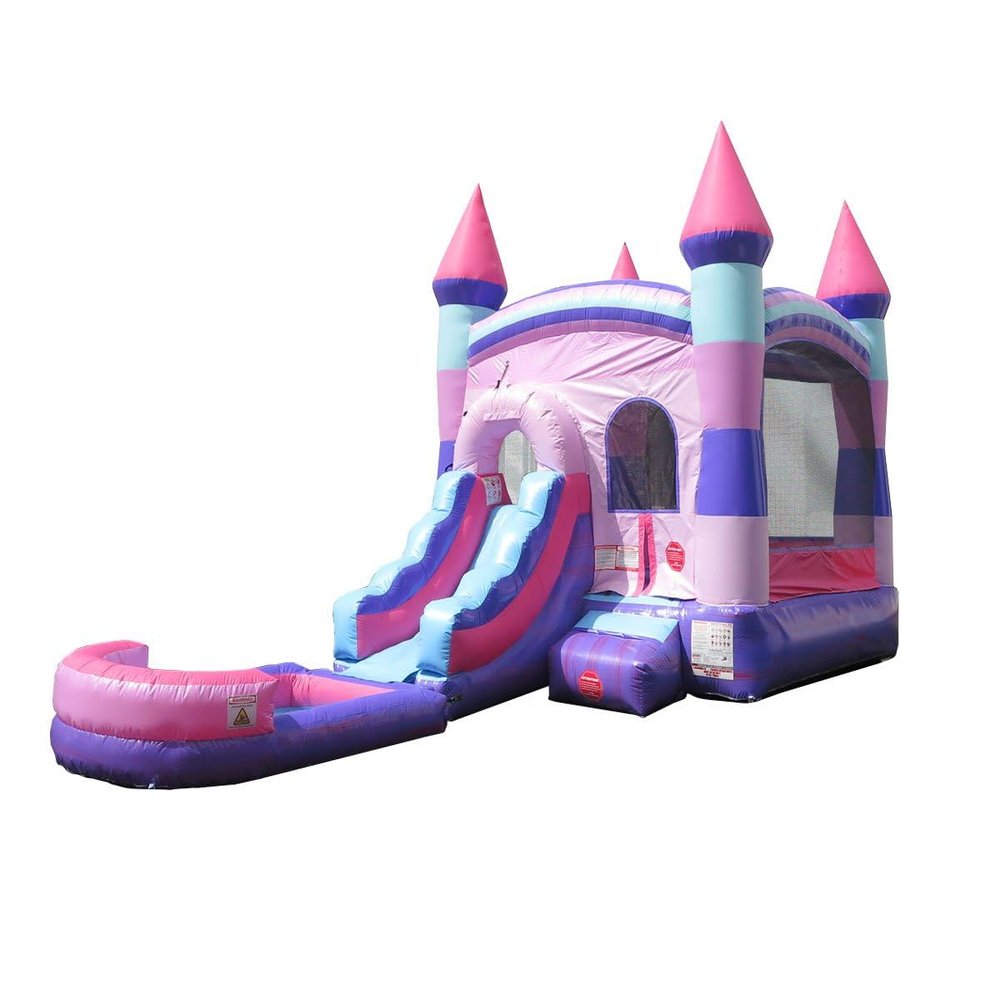 Crossover Inflatable Bounce House with Slide for Kids, 26.5 x 12 x 14.5 Foot Deluxe Pink Castle Combo Bouncer Waterslide Jumper - Includes Pool, Blower, Stakes, Patches and Storage Bag