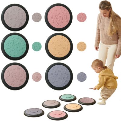 Almast Kids Sensory Stepping Stones for Kids  Pack of 6 - Boho Colors - Autism-Friendly Balance Stones | Non-Slip Indoor Activity Toy for Kids Age 3+ | Textured Educational Play Set