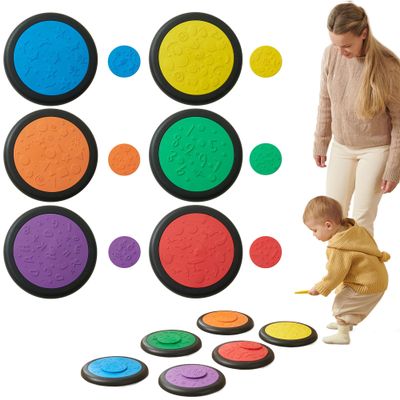 Almast Kids Sensory Stepping Stones for Kids Pack of 6, Classic Colors Autism-Friendly Balance Stones | Non-Slip Indoor Activity Toy for Toddlers Age 3+ | Textured Educational Play Surface