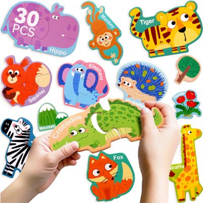 Dotimo Wild Animal Magnetic Preschool Puzzles for Toddlers 3-5, 30 PCS with 13 Pairs Animal Cognition, Kids Refrigerator Magnets, Travel Toys & Preschool Educational Activity