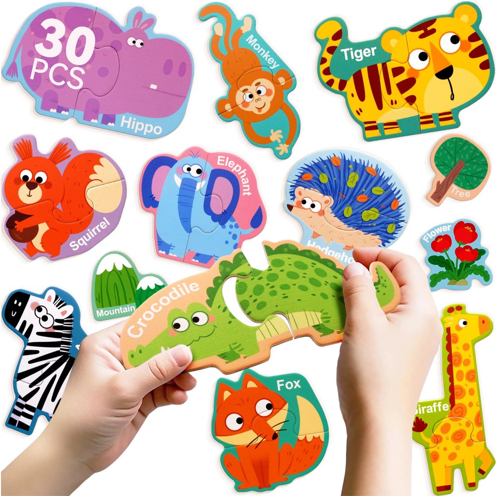 Dotimo Wild Animal Magnetic Preschool Puzzles for Toddlers 3-5, 30 PCS with 13 Pairs Animal Cognition, Kids Refrigerator Magnets, Travel Toys & Preschool Educational Activity