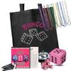 Bunco Game Kit with Crystal Tote Bag - Includes 9 Pink Dice, Bunco Score Sheets, Pencils, Bell, & 3 Inch Plush Dice W/ 1DZ Dice Mardi Gras Beads Necklaces view 1