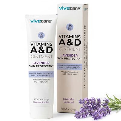 ViveCare Vitamins A&D Ointment - Skin Protectant & Healing Lotion for Babies, Adults, Seniors - Soothing Cream for Diaper Rash Prevention, Skin Chaffing & Irritation, Burns, Cuts, Scrapes (4oz)