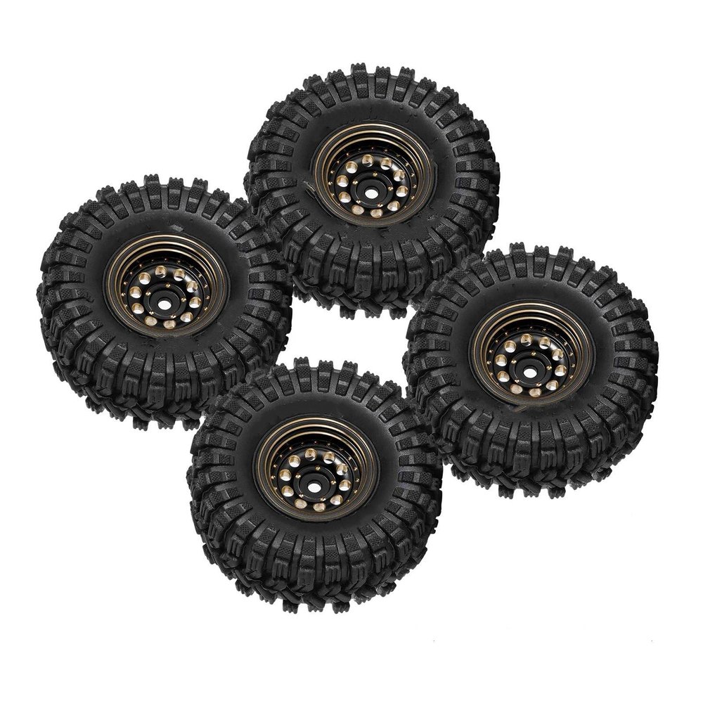 RC Car Parts for Axial for SCX24 for AX24 for TRX4M for FCX24 1/24 1/18 RC Crawler Car Black Coating Brass 1.0" Beadlock Wheel Tires Set W1008(Black)