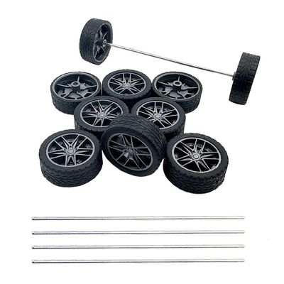10PCS Model Car Wheels 30mm Toy Car Rubber Tire Wheels with Metal Shaft Round Axles for for RC Car Truck Robot DIY Model Toy Wheel Replacement Accessories (2x30mm)