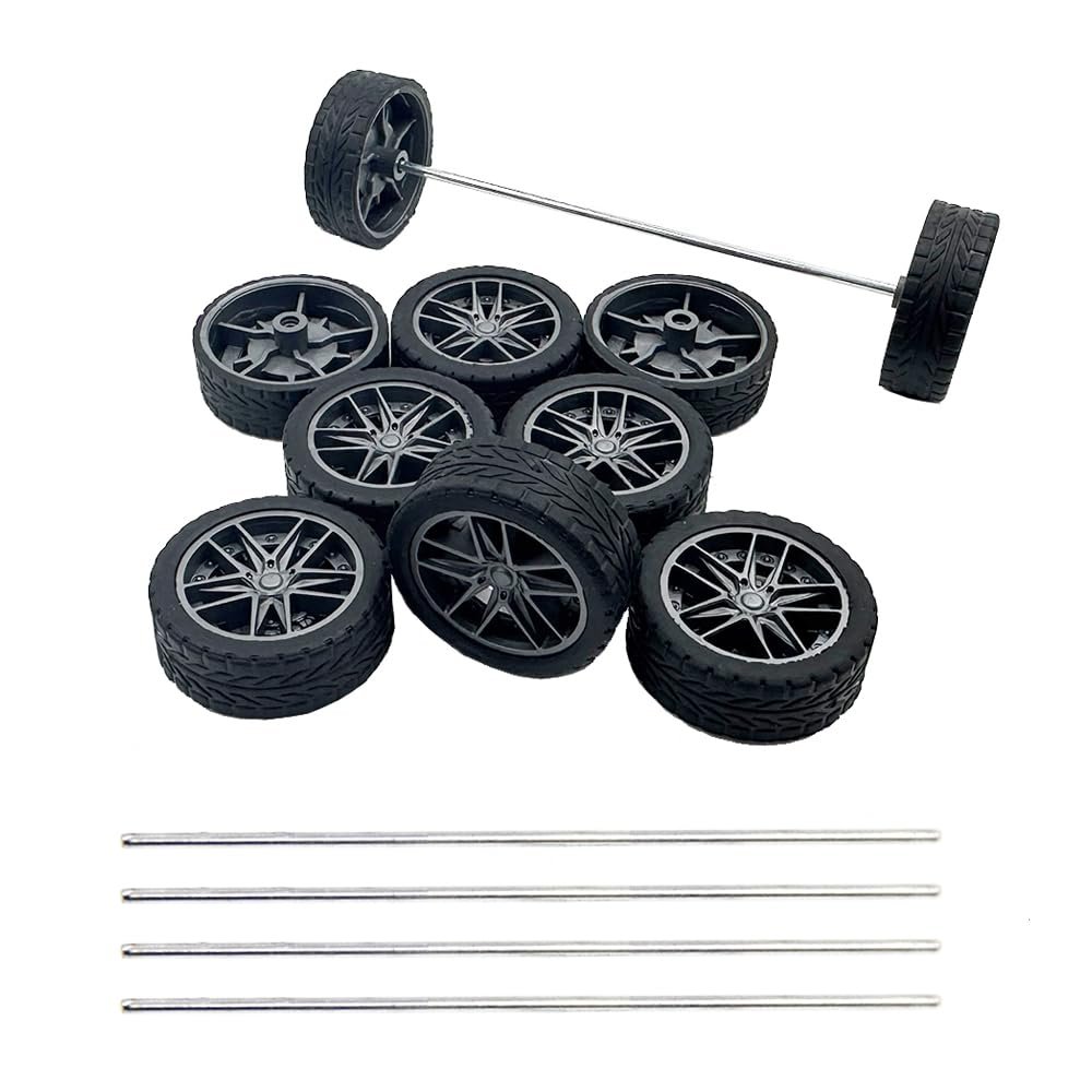 10PCS Model Car Wheels 30mm Toy Car Rubber Tire Wheels with Metal Shaft Round Axles for for RC Car Truck Robot DIY Model Toy Wheel Replacement Accessories (2x30mm)