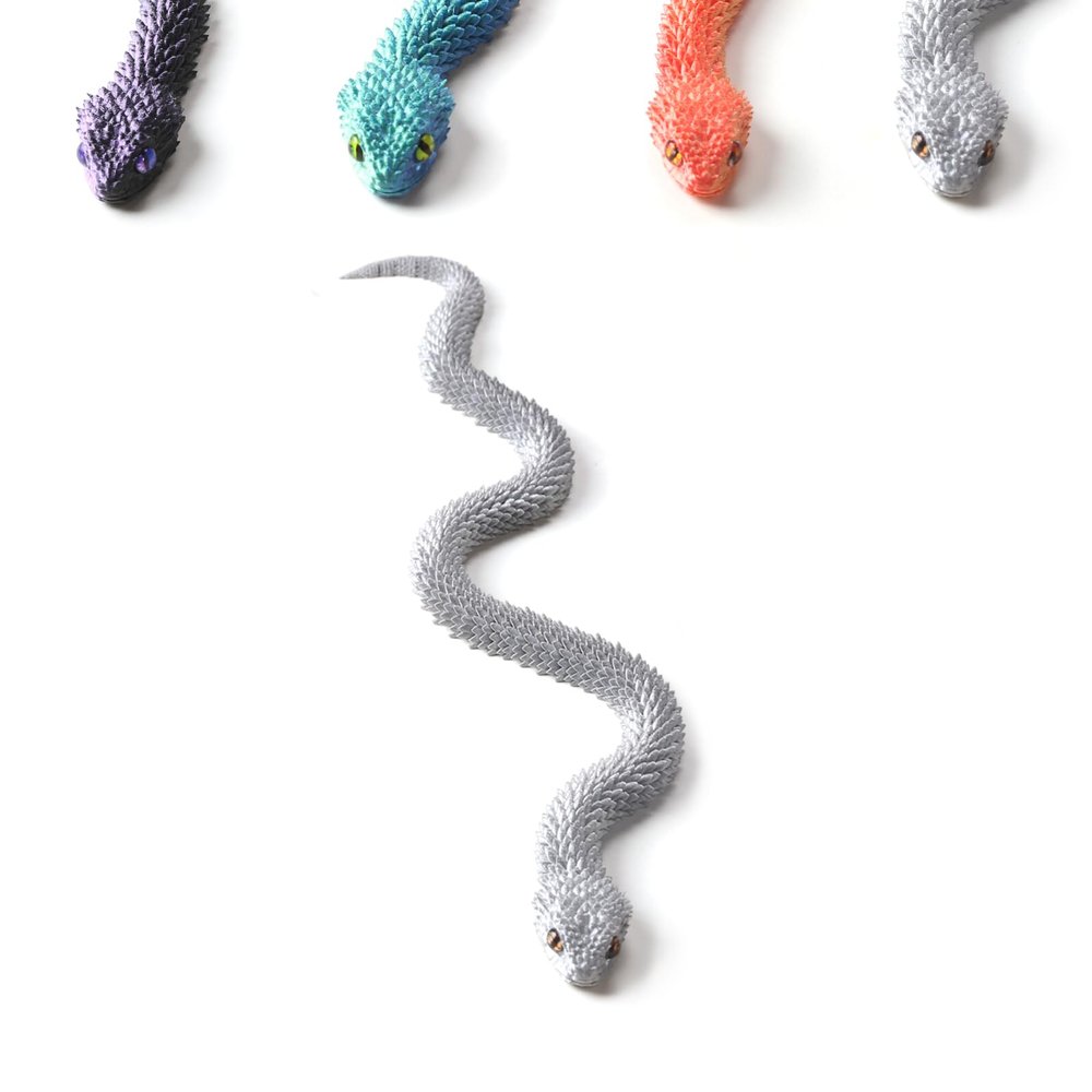 WUALAIER 3D Printed Snake Toy -18" Crystal-Like Movable Snake 3D Articulated Flexible Fidget 3D Printed Animals Exquisite Cute Pet Toy Realistic Fake Toy Figure (Silver)